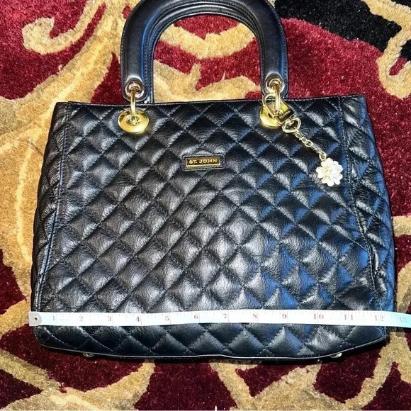 St. John Women's Black Leather Quilted Handbag
Purse Gold Tone hardware W/ Charm - Picture 13 of 16